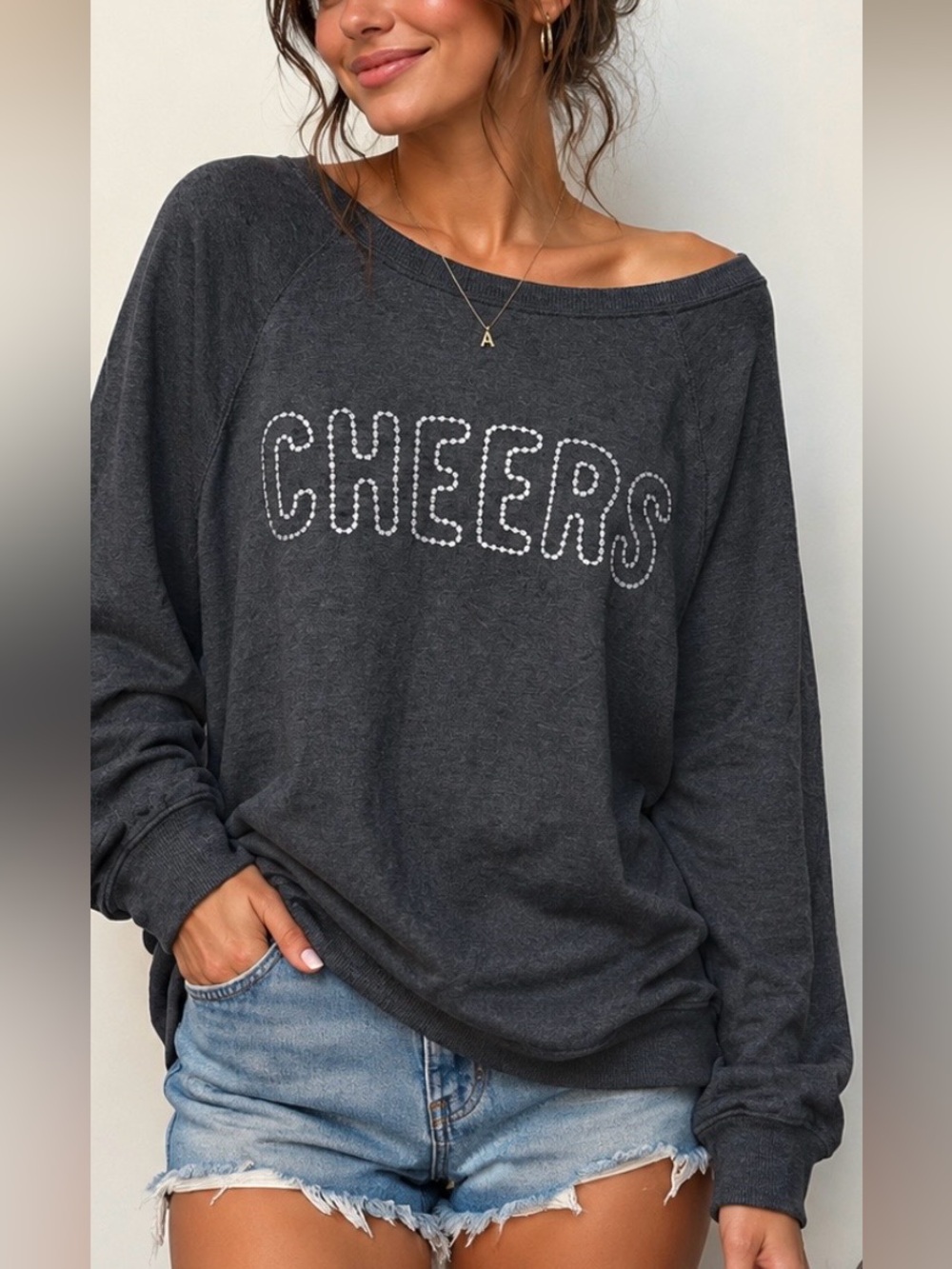 Philosophy Republic Clothing charcoal grey "Cheers" long-sleeve sweatshirt 2XL